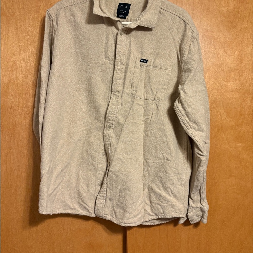 RVCA Tan Textured Button Down Shirt